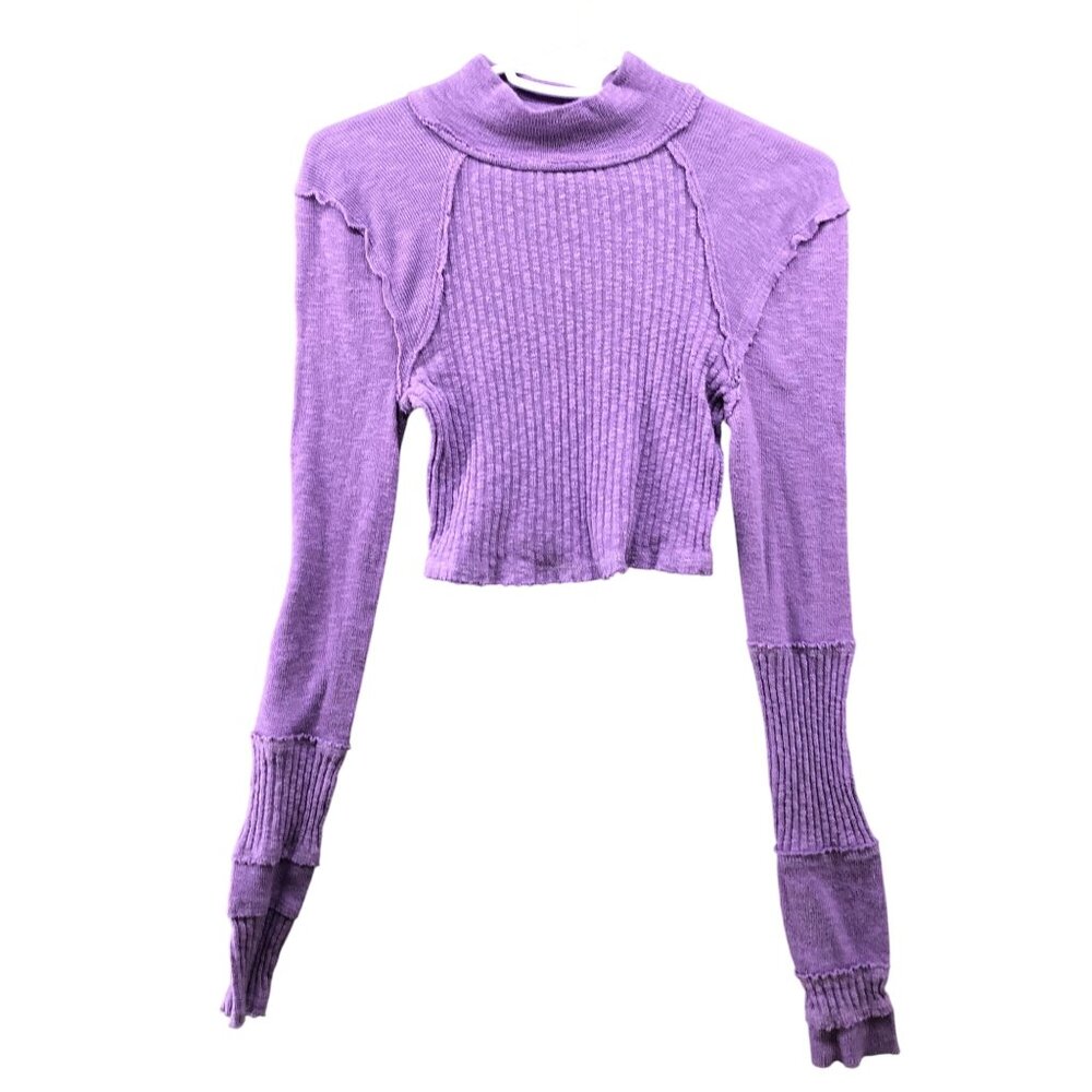 Urban Outfitters BDG Messi Seamed Mock Neck Crop Top Womens S Purple Long Sleeve